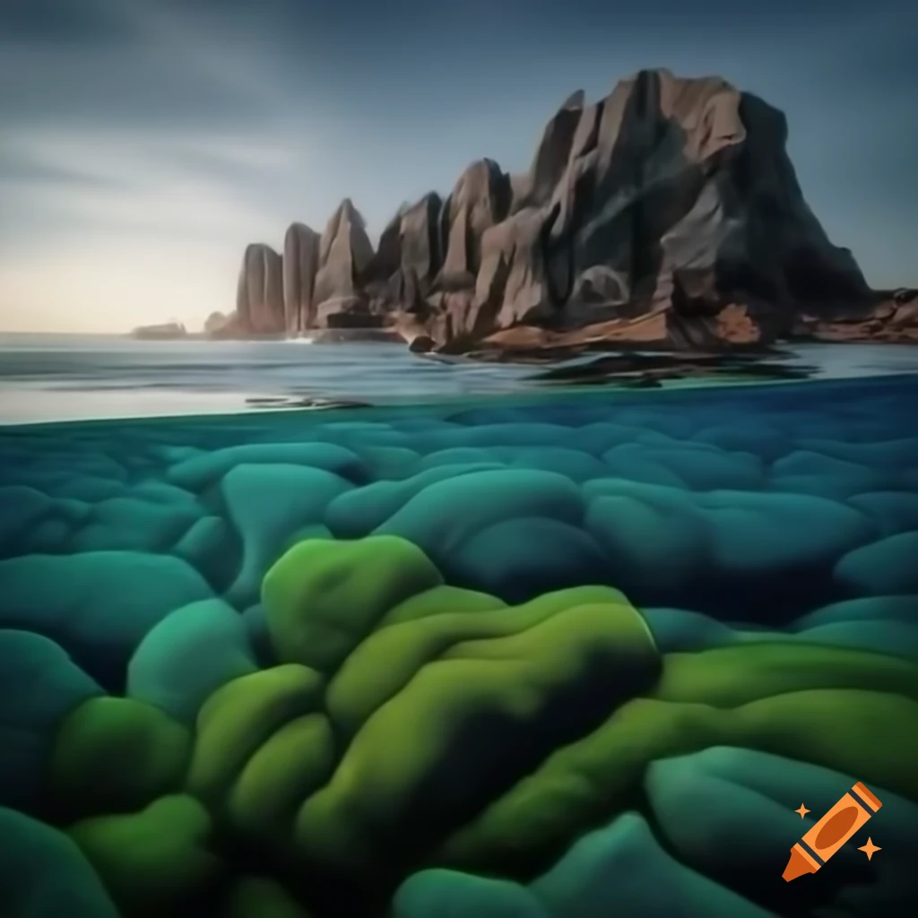 Realistic HD pixel art of stone rock formations with vascular plants