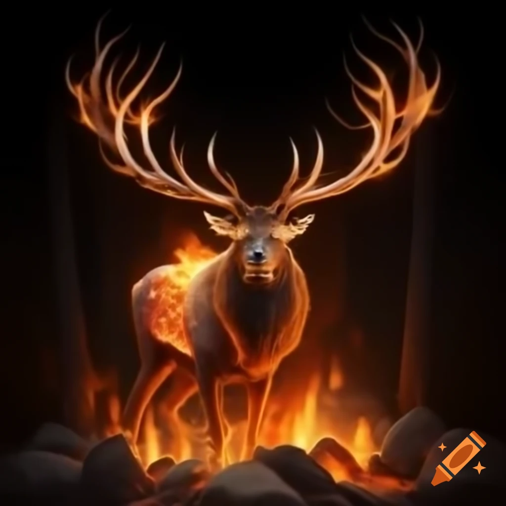 Elk with flames, representing fire imagery