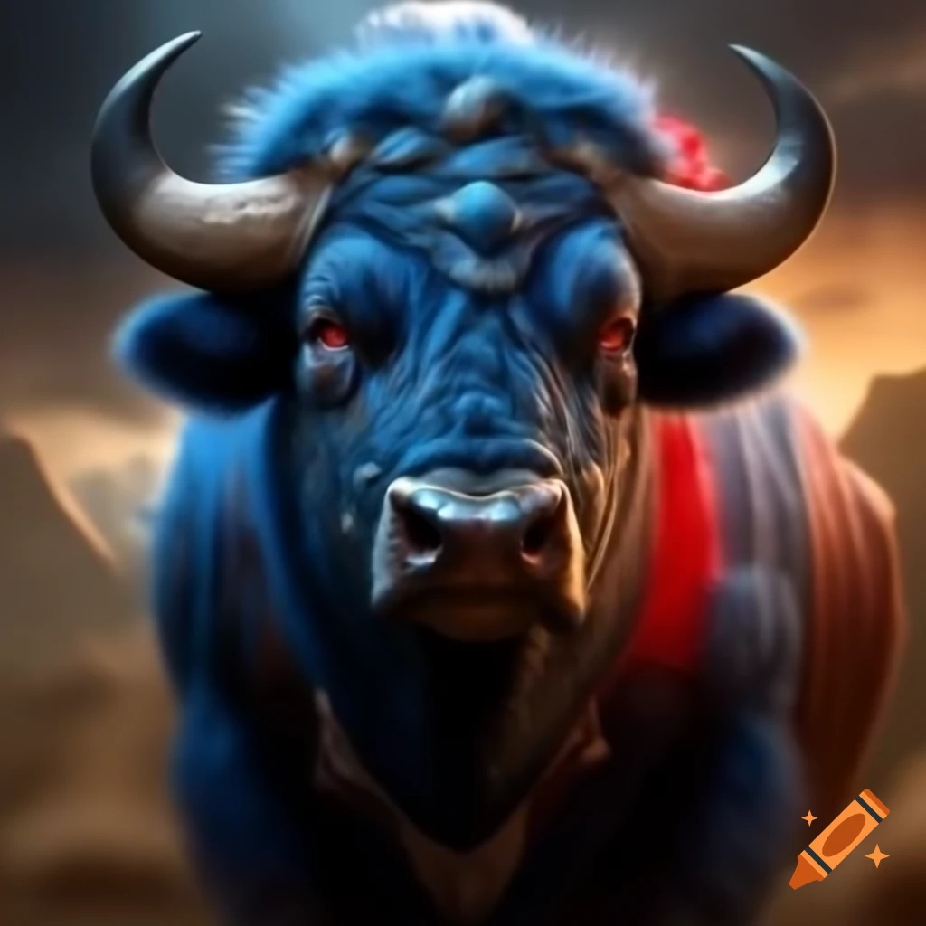 Blue and red buffalo barbarian character design