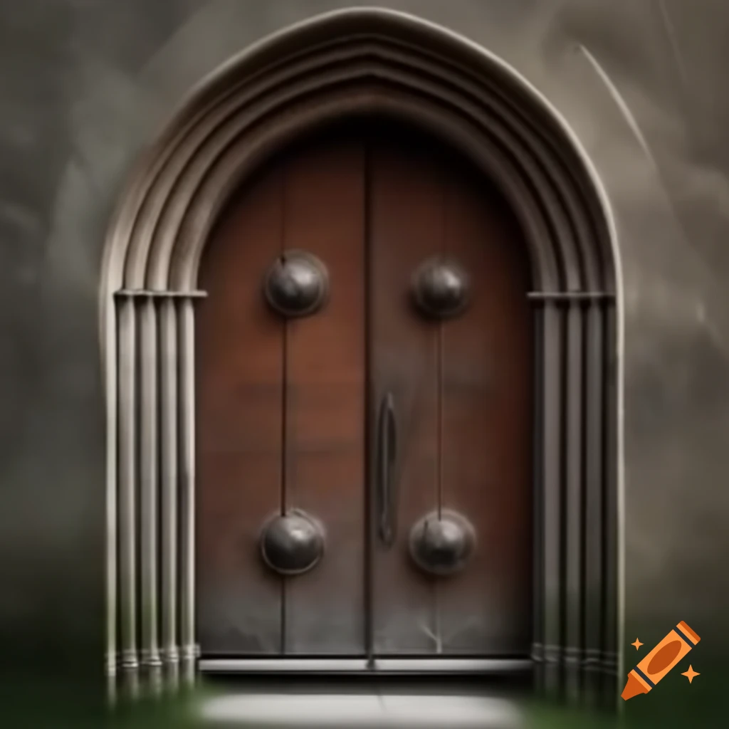Rustic medieval door with intricate woodwork