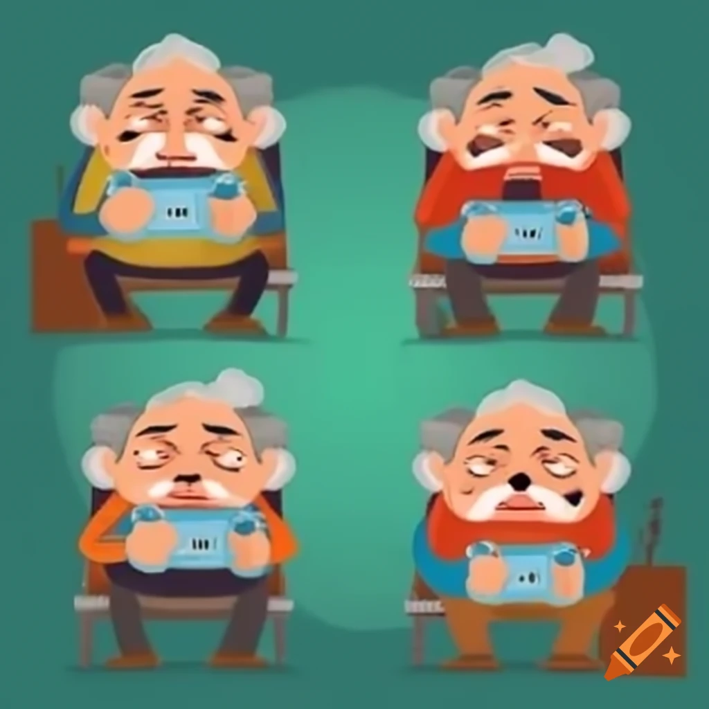 Four older men enjoying a video game session together