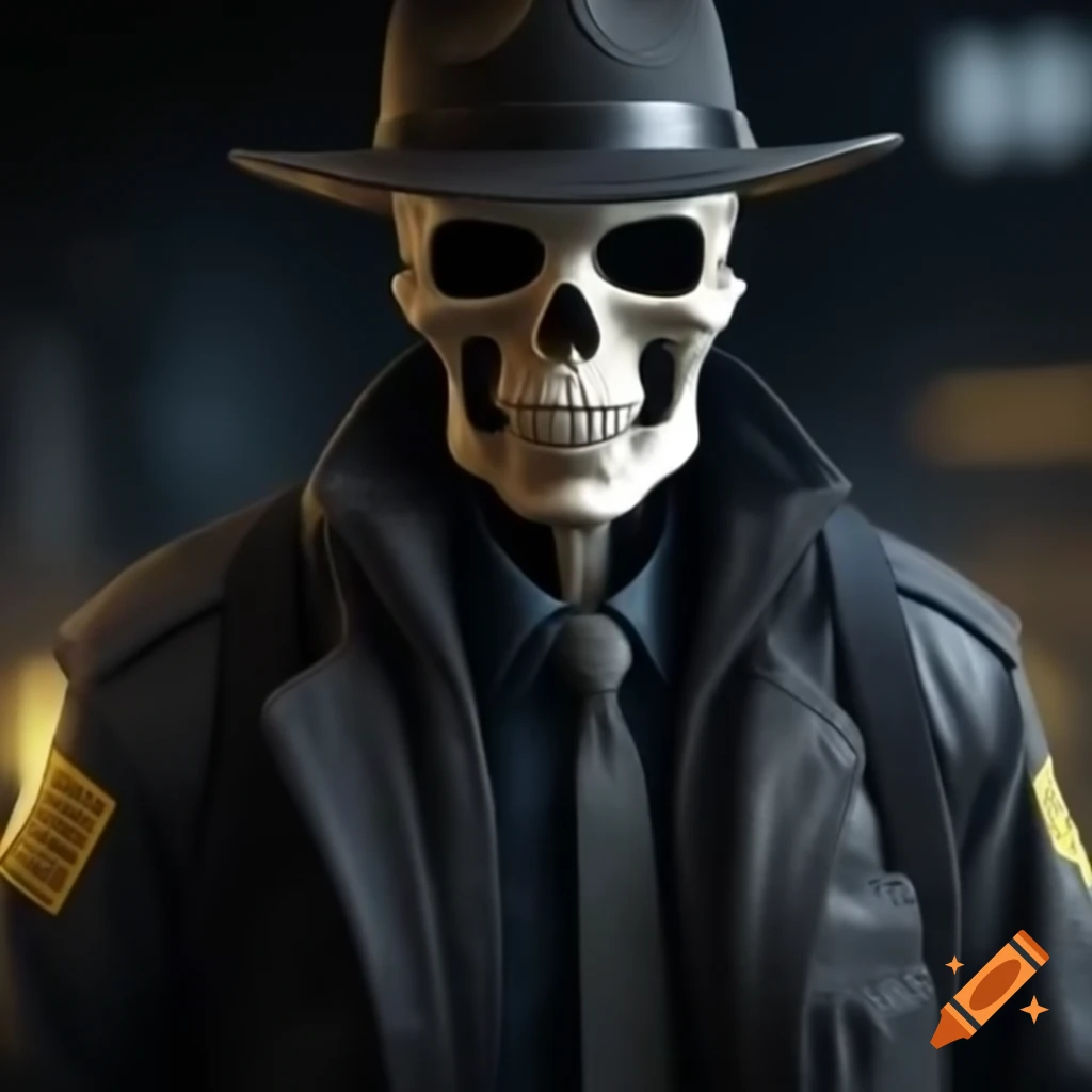Skeleton dressed as FBI agent