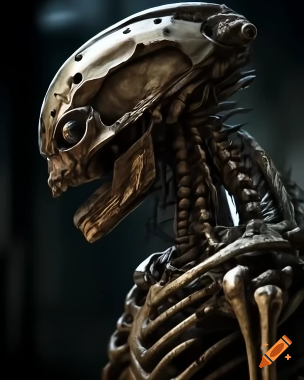 Alien terminator design inspired by H.R. Giger's organic horror style