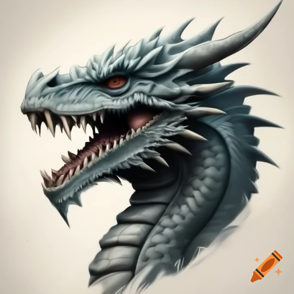 Intricate drawing of a dragon's face