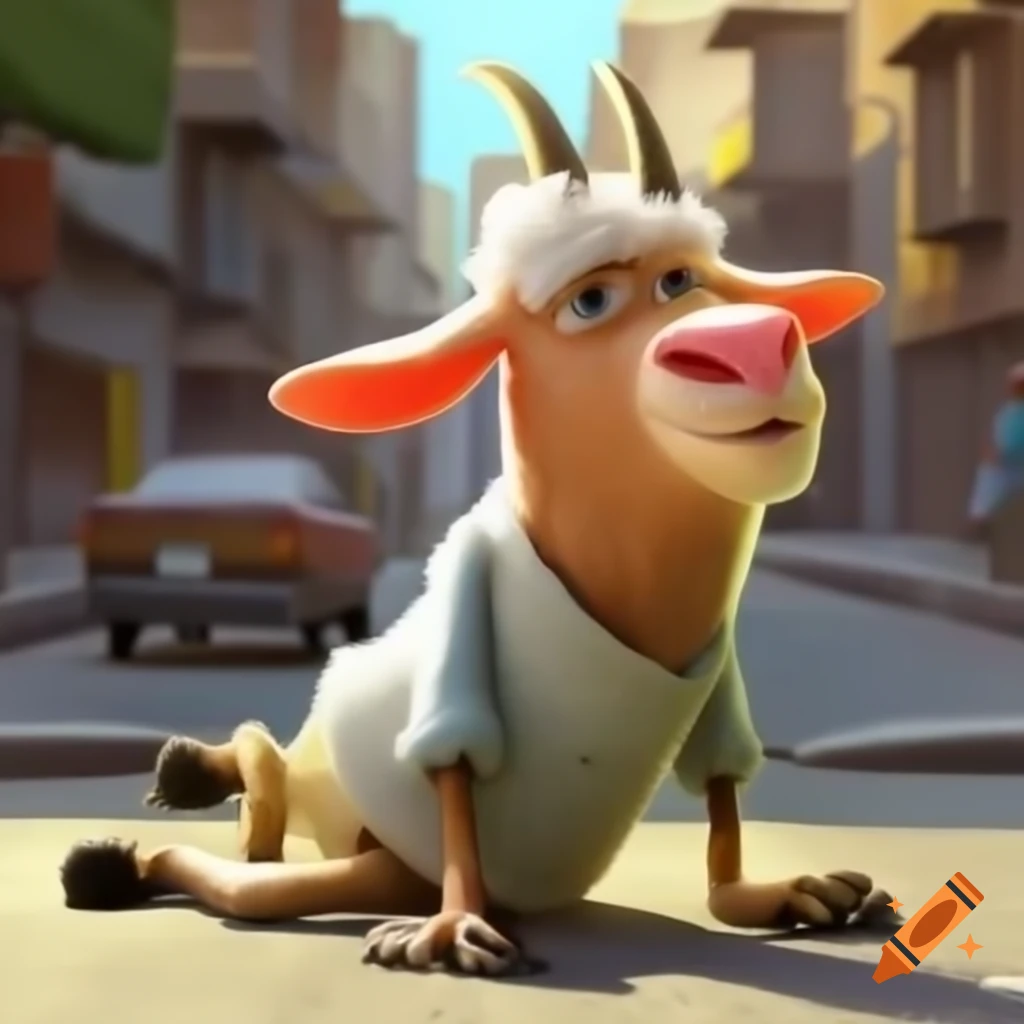Cartoon of a legless old goat man lying in the street