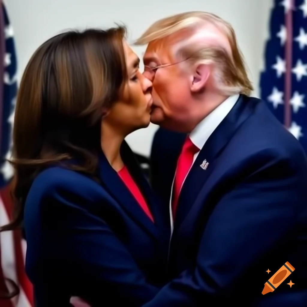 Political scene with Donald Trump and Kamala Harris in the White House