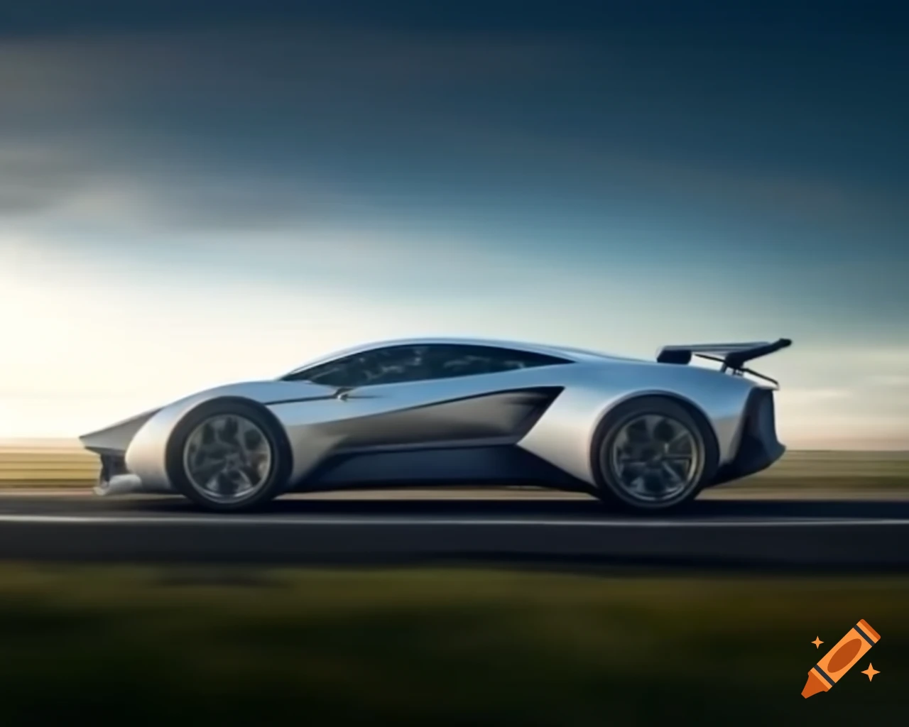 Aerodynamic silver vehicle ready for launch against futuristic backdrop