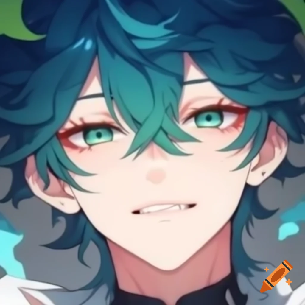 Anime character with sweet face and blue-green hair