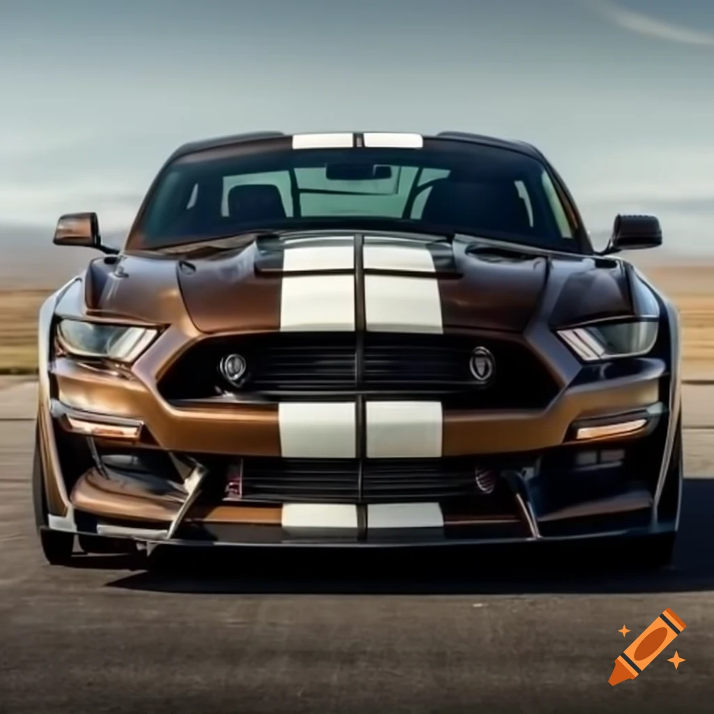 Front view of brown 2021 Ford Shelby GT500 with stripes