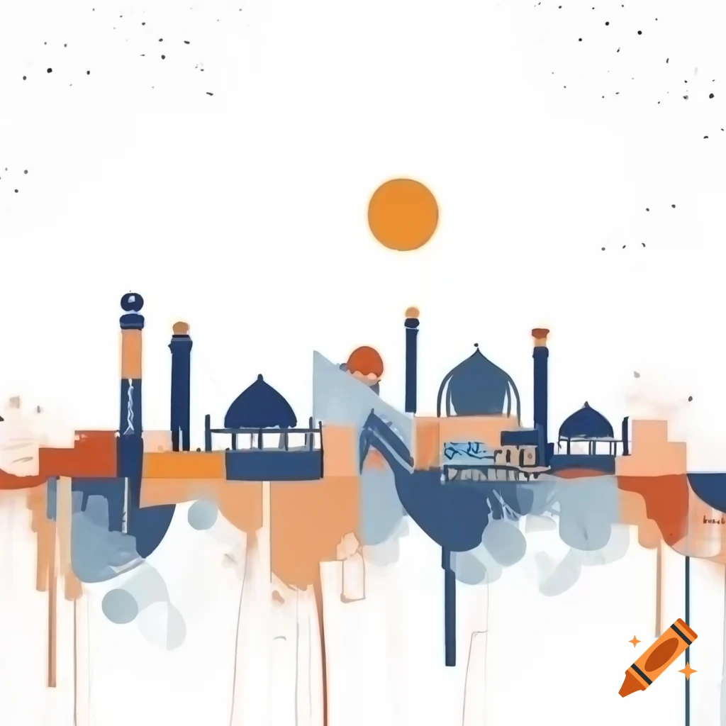 Geometric abstract oil painting of Shiraz city skyline
