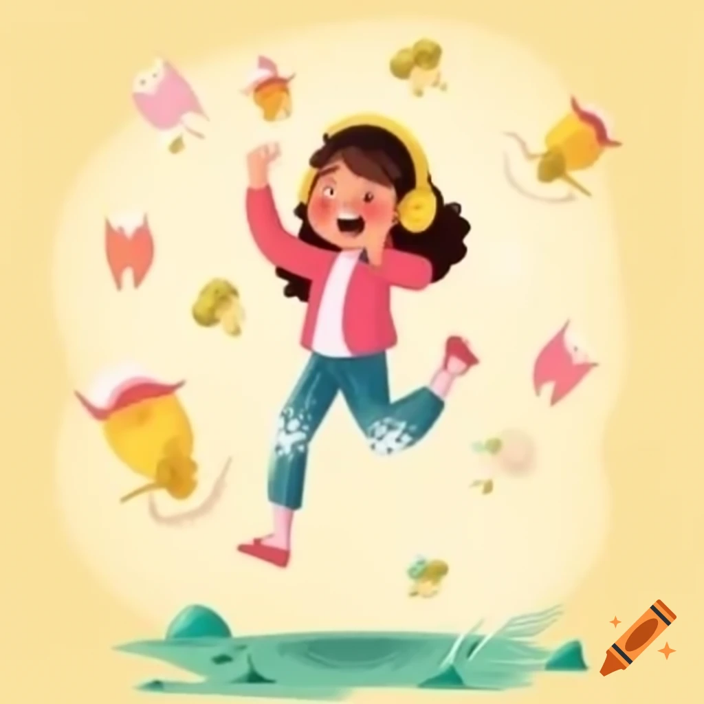 Animated girl jumping with joy after receiving good news on phone call