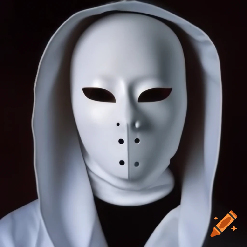 Eerie figure wearing a white mask