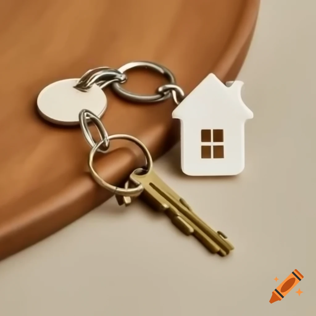 Key on table with house-shaped keychain