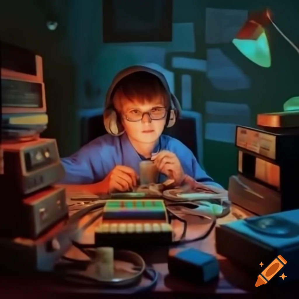 Young Steve Jobs working with electronics