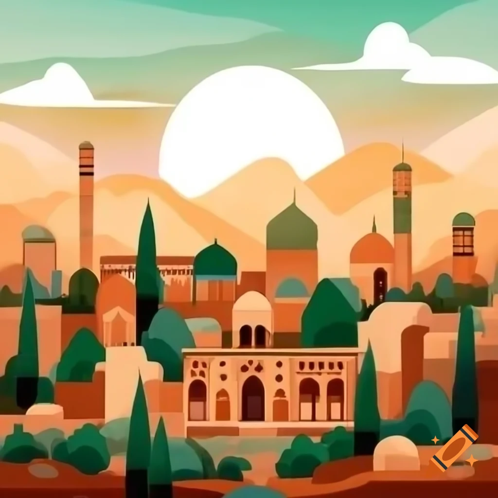 Shiraz City Skyline Featuring Mosques And Tall Cypress Trees At Sunrise shiraz-city-skyline-featuring-mosques-and-tall-cypress-trees-at-sunrise