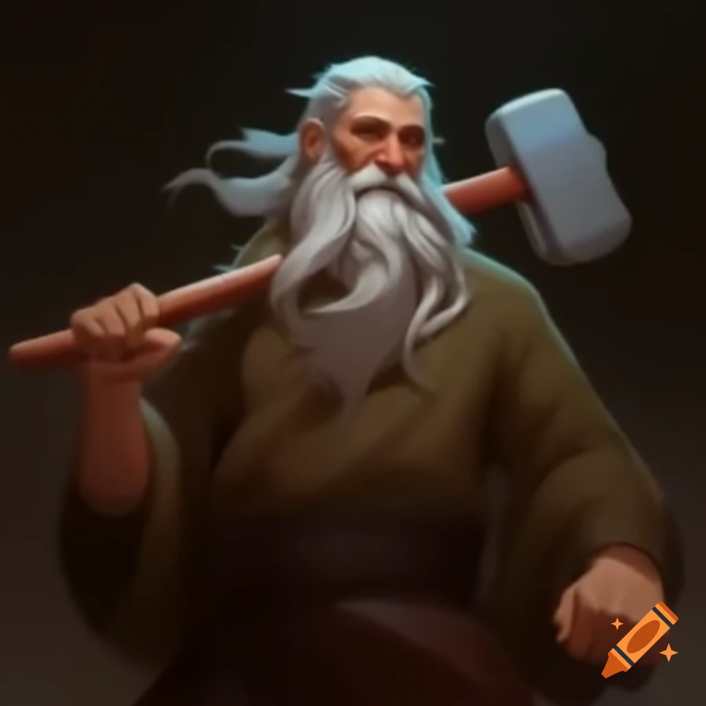 Man with silver beard in MC Hammer attire dancing