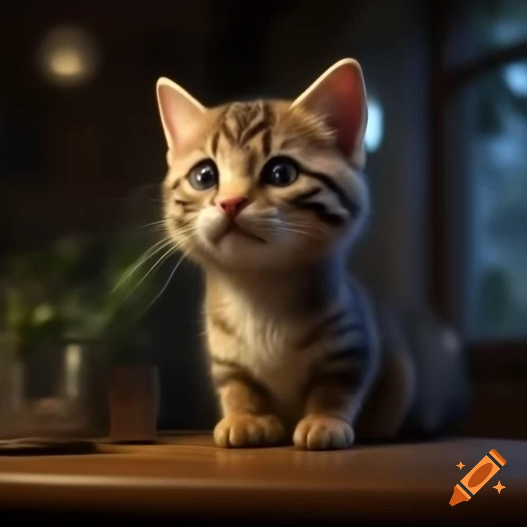 Fluffy kitten in 3D design style