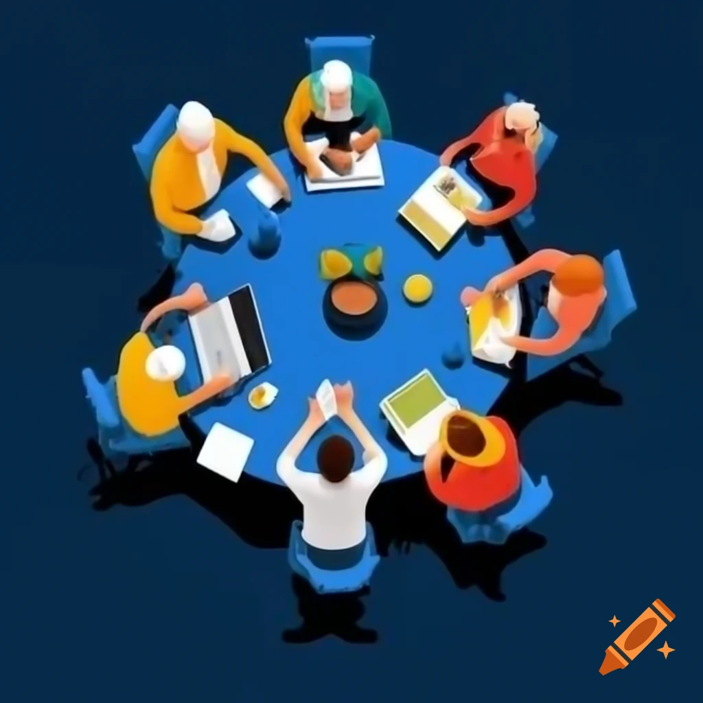 Vibrant scene of diverse clay team members collaborating in organizational harmony