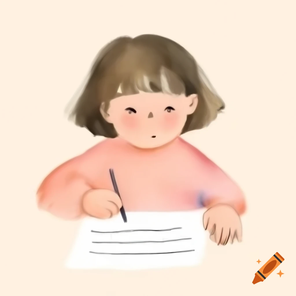 Child writing in simple watercolor drawing