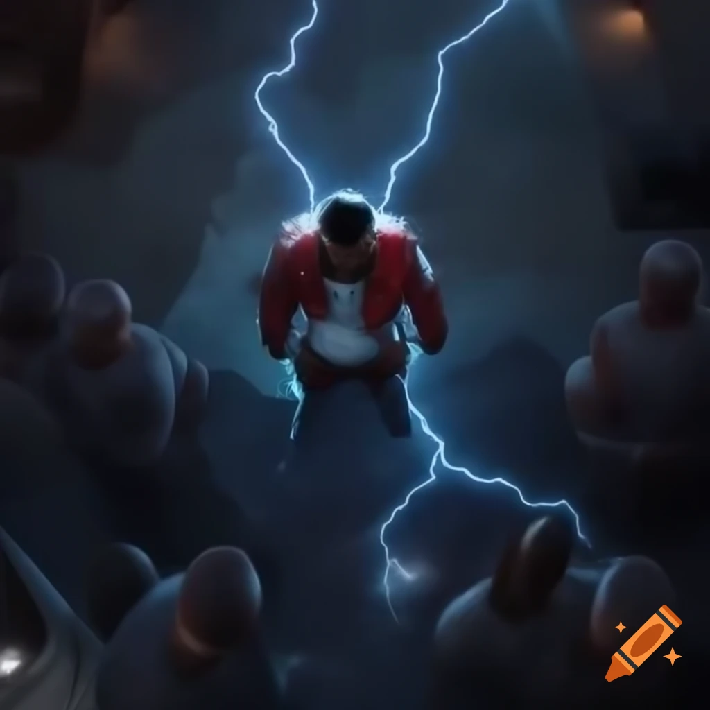 Two wizards battling with lightning spells in high-definition wide-angle