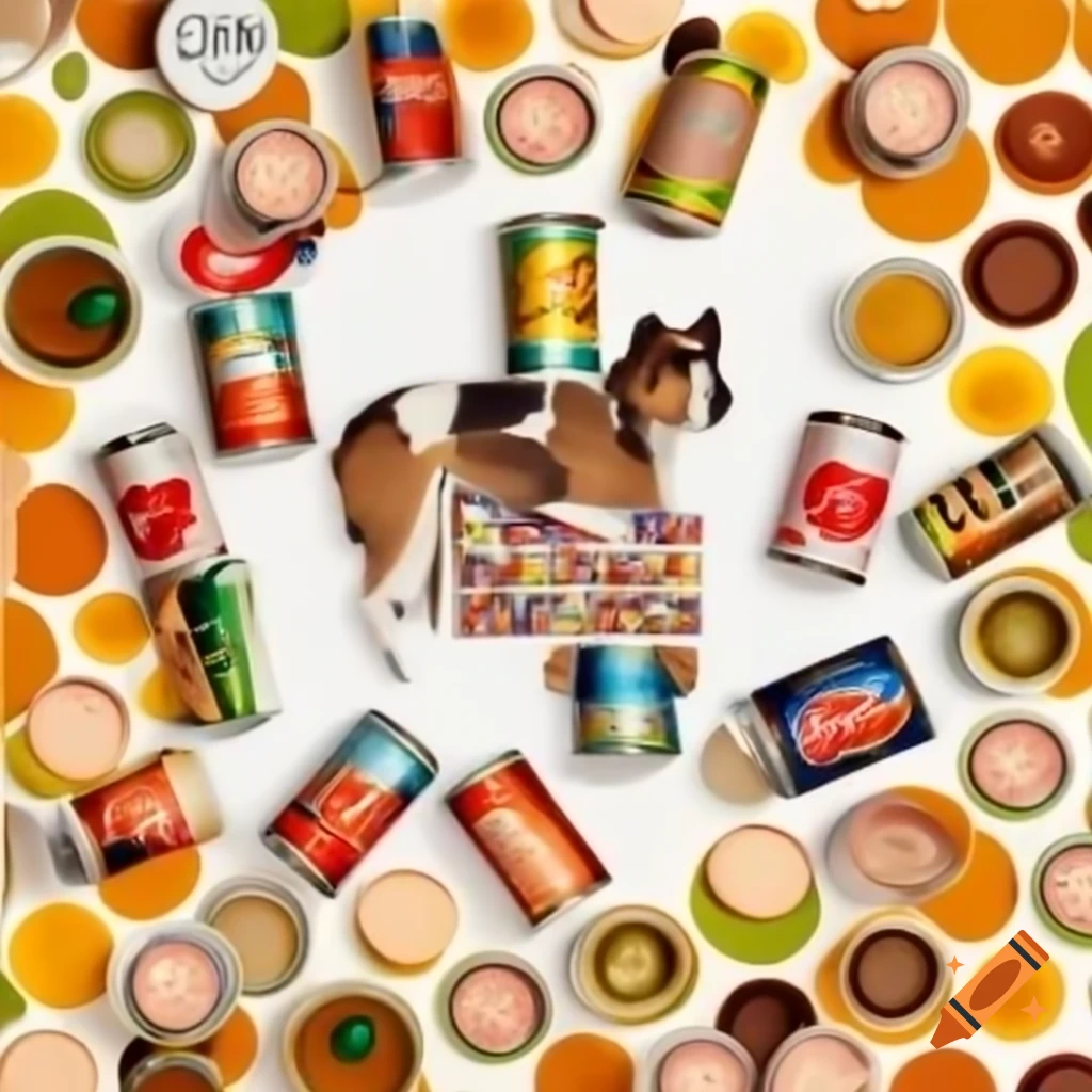 Magazine ad design showcasing cans of dog food with Donald Trump's image
