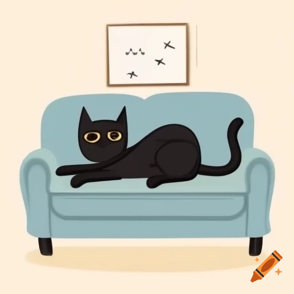 Cartoon of a black cat lying on a couch