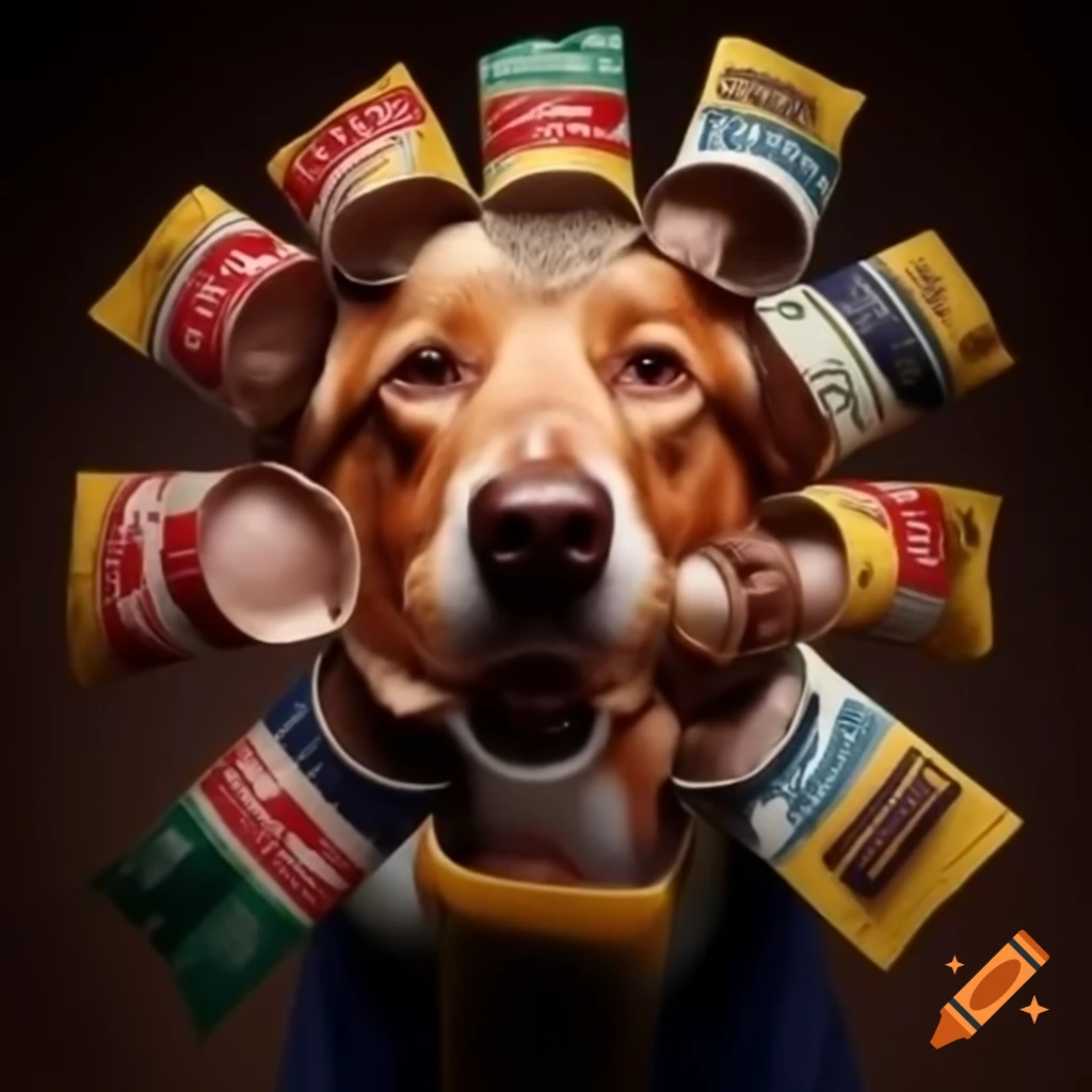 Dog food labels featuring Donald Trump's face