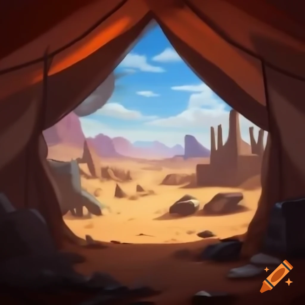 Desert apocalypse scene inside a tent