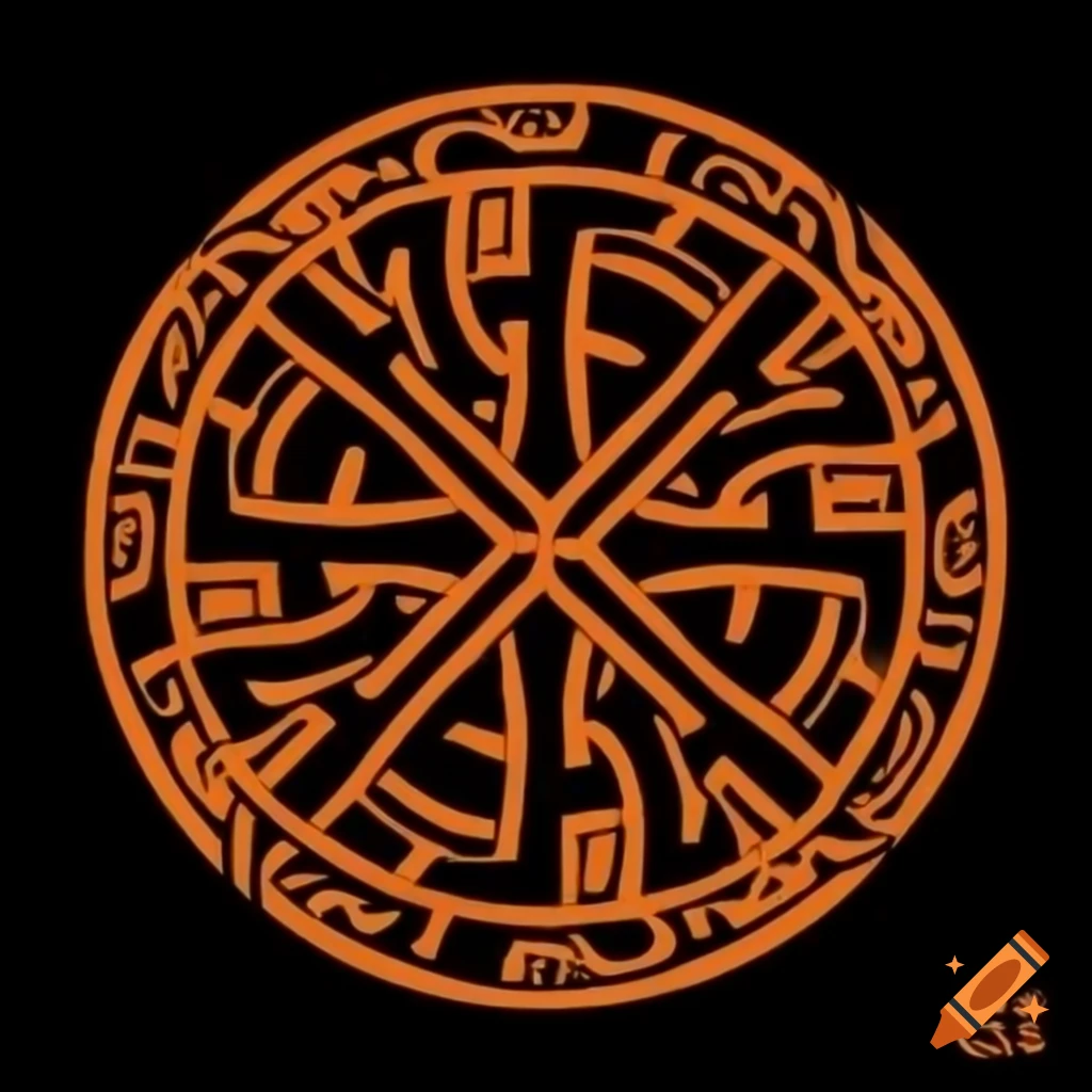 Celtic Scandinavian knot work and Old Norse runes illustration in orange