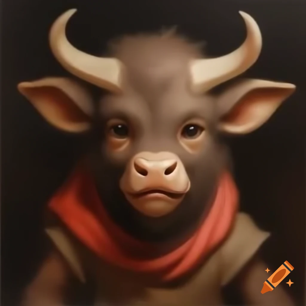 Cute minotaur child in full figure, Simon Bisley art style