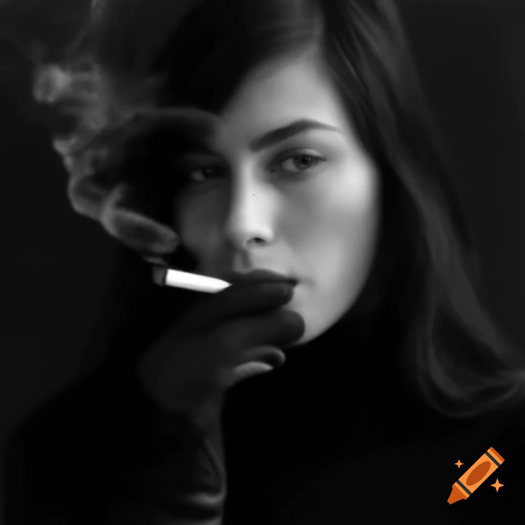 Portrait of a woman in black gloves and smoking