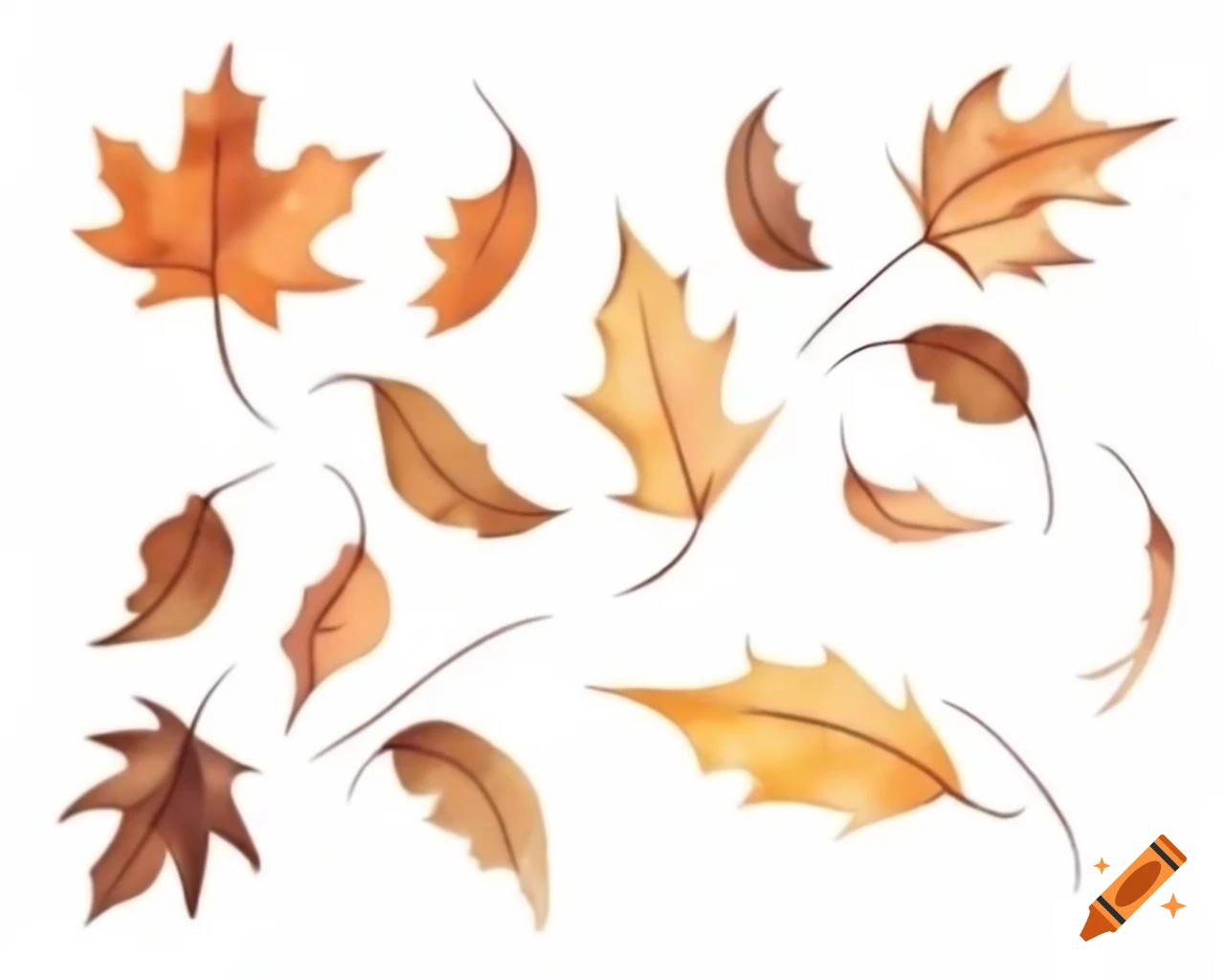 Row of small autumn leaves falling in watercolor storybook style