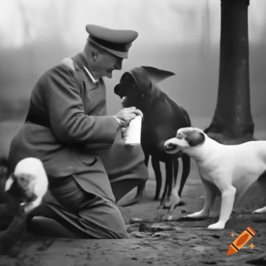 Historical figure with dogs and milk