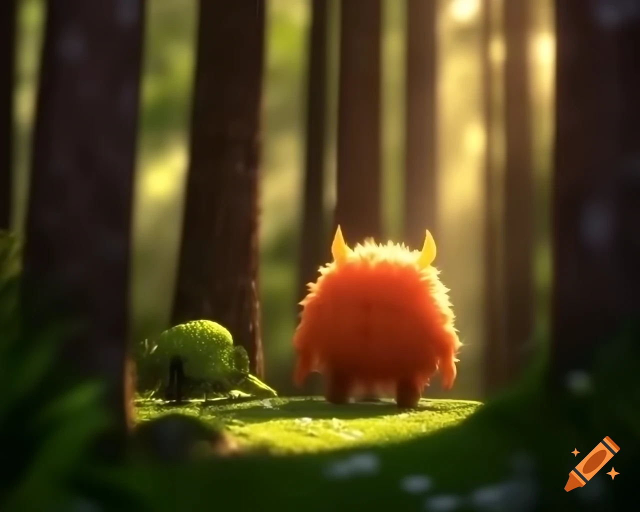 Realistic digital art of an orange tree monster in warm colors