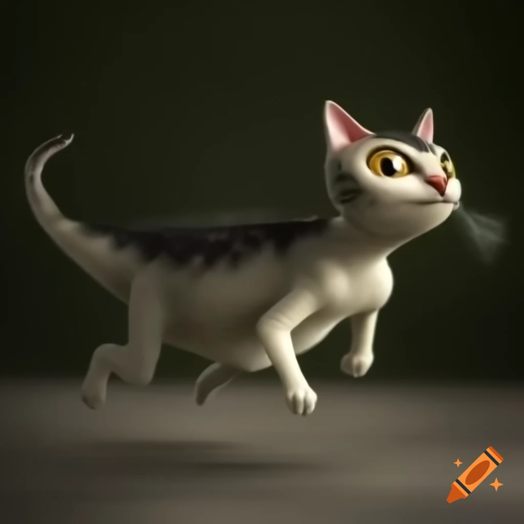 Unique cat resembling a dinosaur with 9 legs and 3 eyes