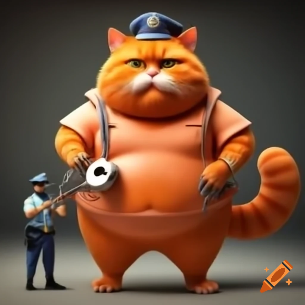 3d animated scene of police arresting a cartoon cat character on craiyon