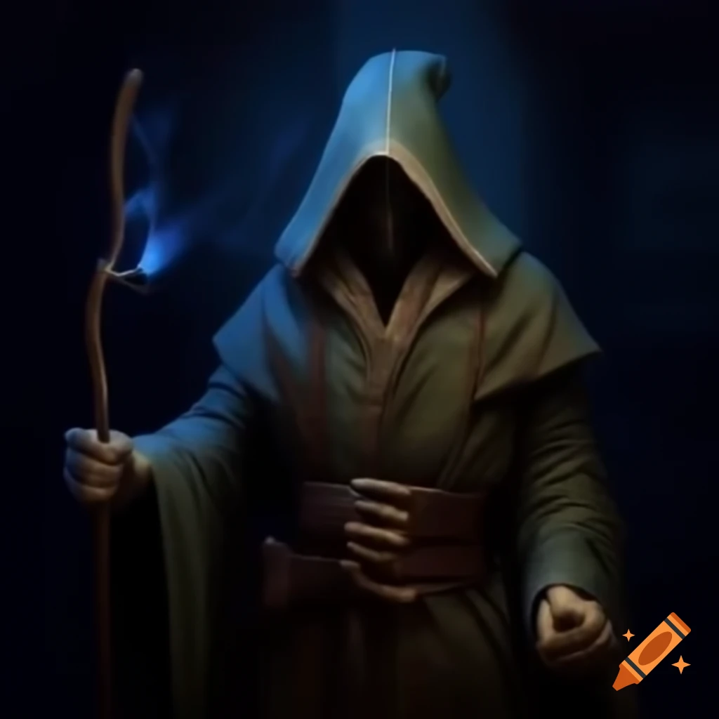 Blind wizard character, mystical theme