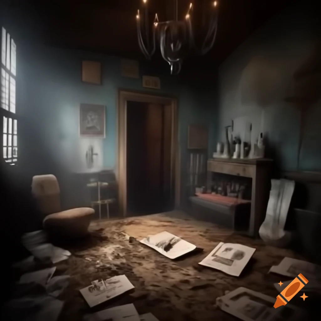 Frightening room with demonic drawings on walls