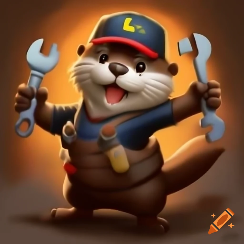 Friendly otter in cap and wrench handling plumbing jobs humorously