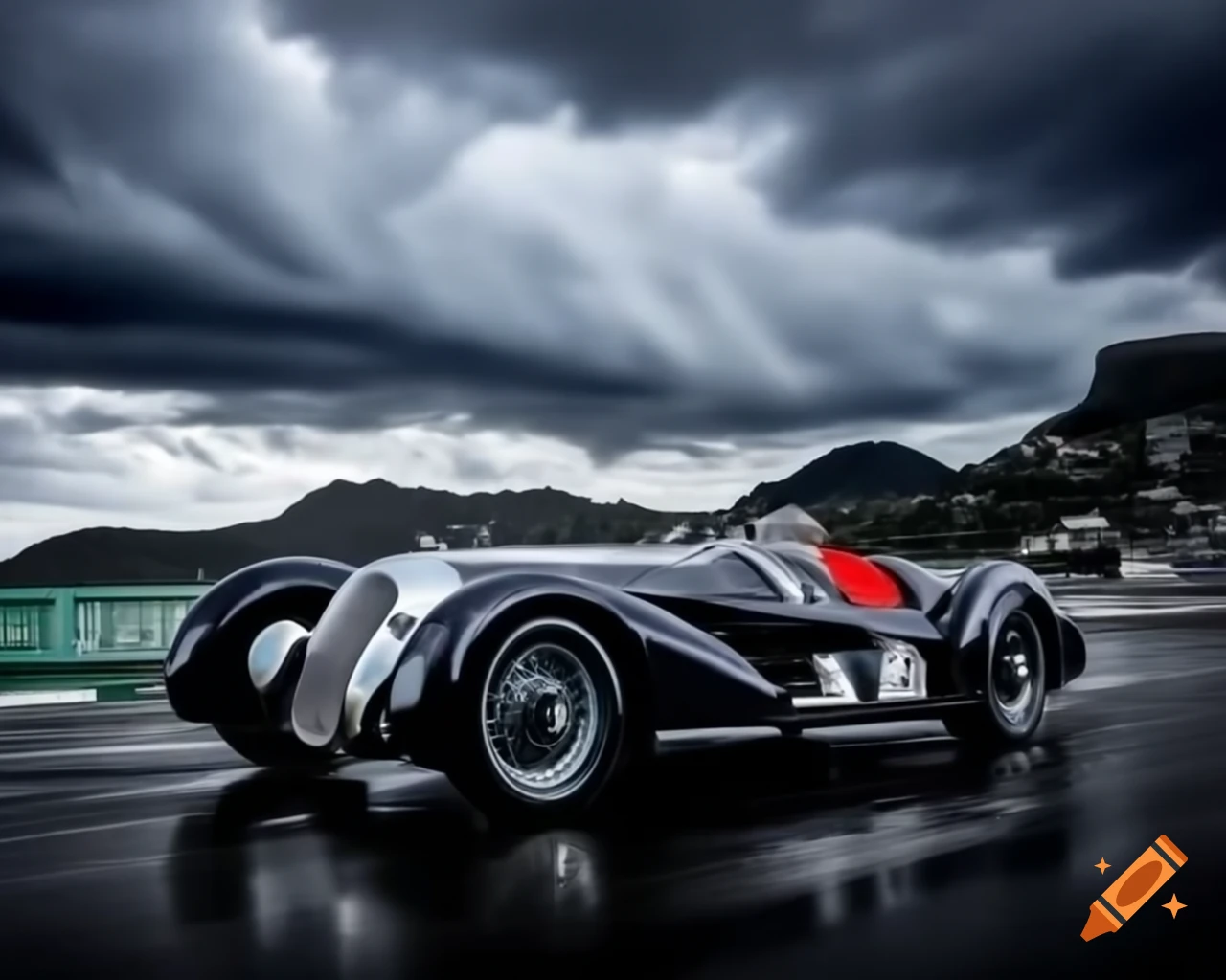 1936 Monaco Grand Prix Mercedes-Benz Carraciola painting in rainy weather