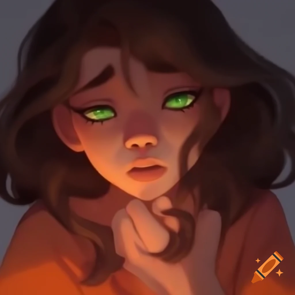 Intimate portrayal of a young woman with brown hair and green eyes