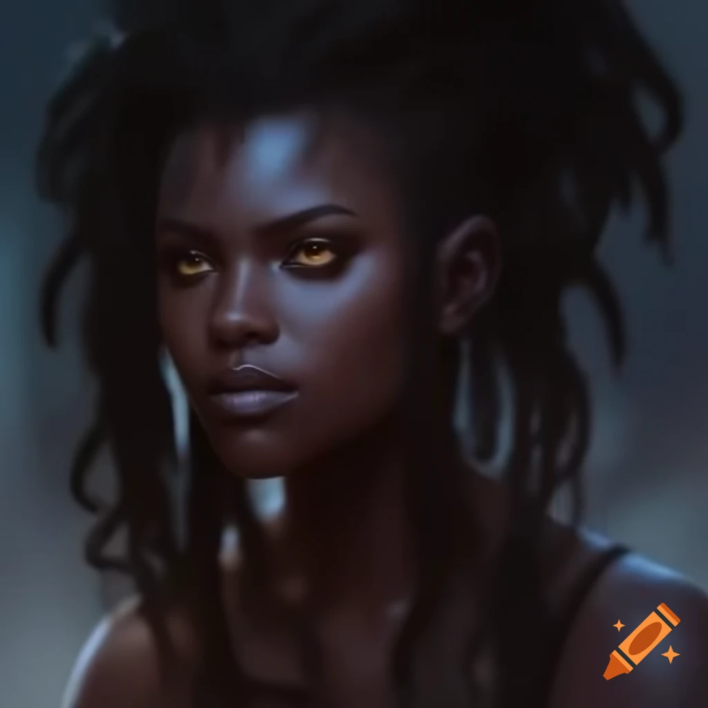 Futuristic cyborg character with African American features