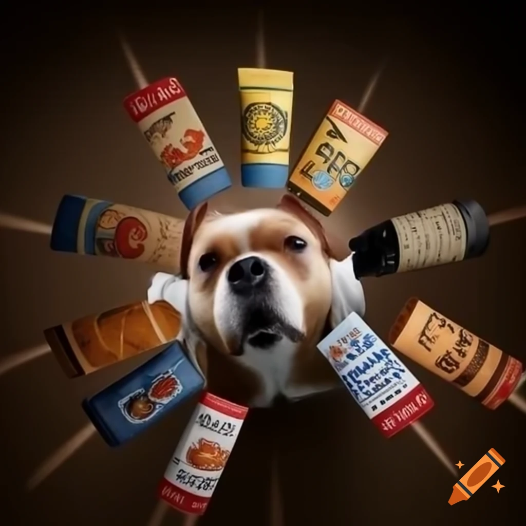 Dog food labels featuring Donald Trump's image