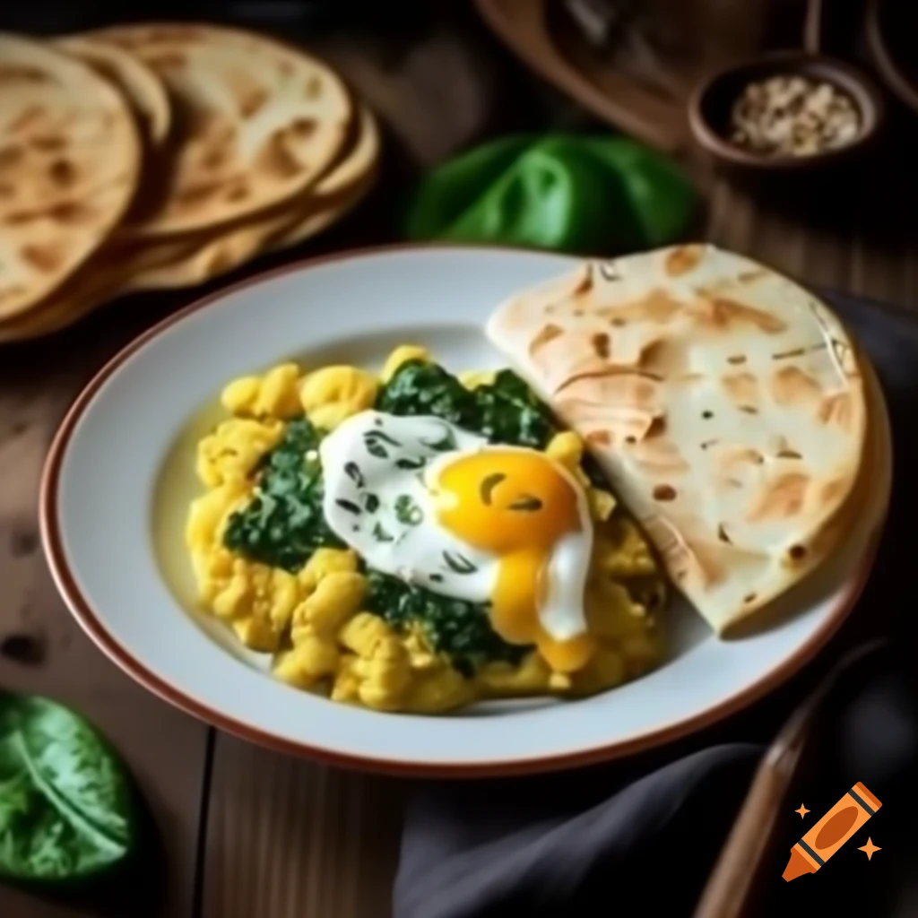 Fluffy egg white scramble with spinach and feta next to toasted whole wheat pita
