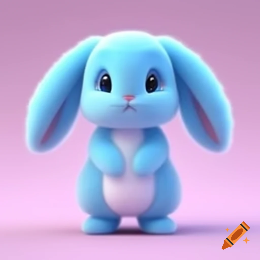 Cartoon female stuffed rabbit with light blue fur standing upright