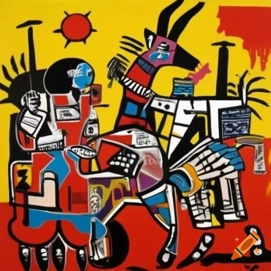 Horsemen Of The Apocalypse In Jean michel Basquiat Style Painting On horsemen-of-the-apocalypse-in-jean-michel-basquiat-style-painting-on