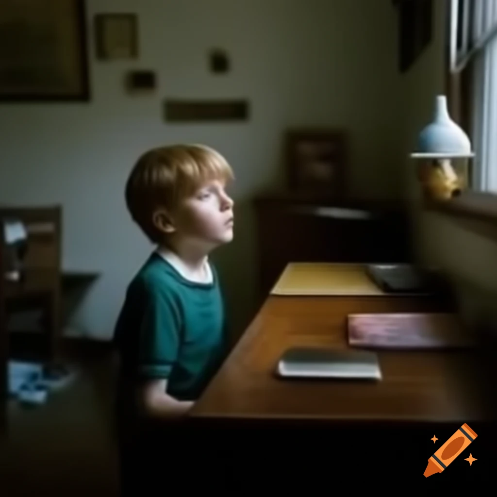 A boy showing signs of addiction, portrayed in a somber setting