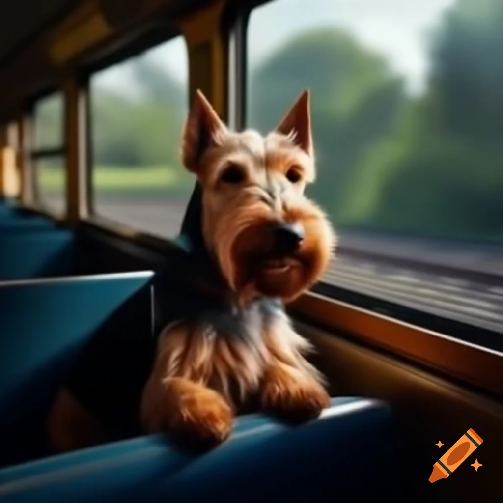 Welsh terrier traveling on a train