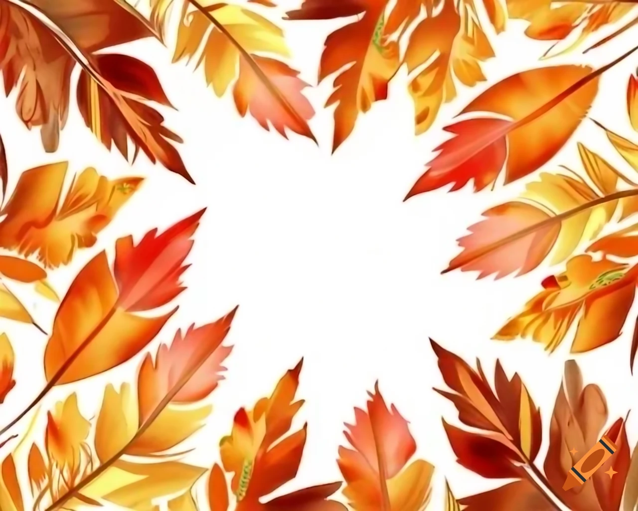 Colorful autumn leaves in watercolor shades of amber, orange, gold, bronze, and rust