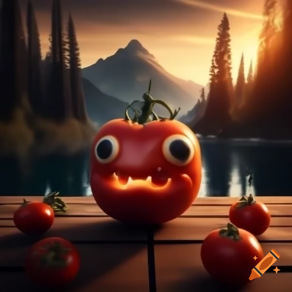 Close-up of hyper-trans-dimensional human face with tomato monster tentacles